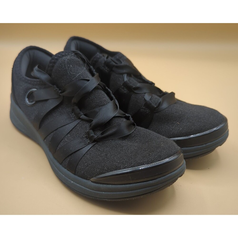 BZees Inspire Ribbon Lace Washable Sneaker Women's Sz 7 Black Shimmer Slip On